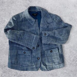 Talbots Blue Tweed Jacket Womens Petite 16W Button Front Textured Blazers